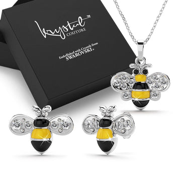 Boxed Bumblebee Crystal Set Embellished with Clear Czech Preciosa Crystals in Black - Brilliant Co