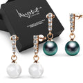 Boxed 2 Pairs Lustrous Earrings Set Embellished with Swarovski® Crystal Iridescent Tahitian Look Pearls in Rose Gold - Brilliant Co