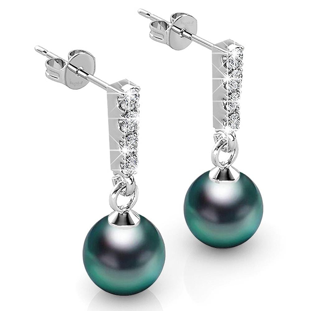 Boxed 2 Pairs Lustrous Earrings Set Embellished with Swarovski¬¨√Ü Crystal Iridescent Tahitian Look Pearls in White Gold - Brilliant Co