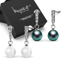 Boxed 2 Pairs Lustrous Earrings Set Embellished with Swarovski¬¨√Ü Crystal Iridescent Tahitian Look Pearls in White Gold - Brilliant Co