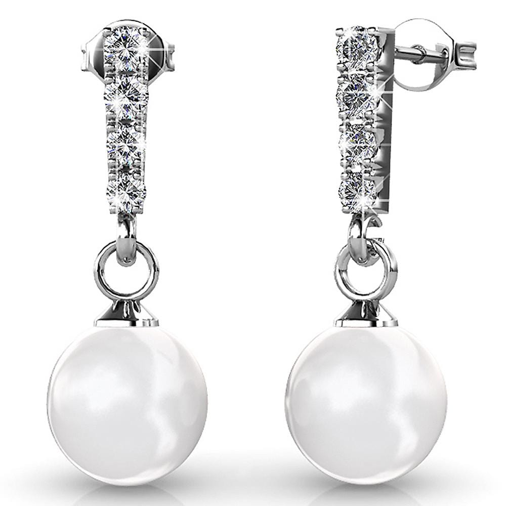 Boxed 2 Pairs Lustrous Earrings Set Embellished with Swarovski¬¨√Ü Crystal Iridescent Tahitian Look Pearls in White Gold - Brilliant Co