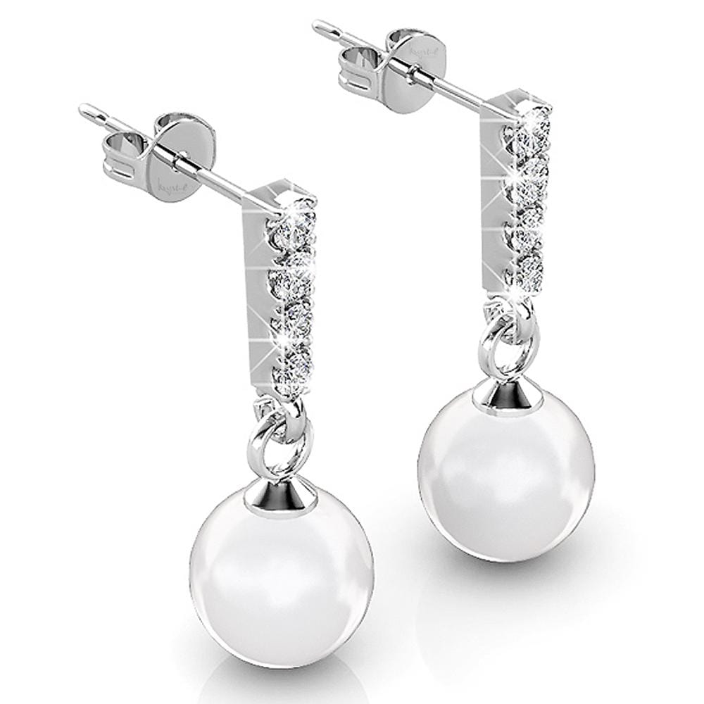 Boxed 2 Pairs Lustrous Earrings Set Embellished with Swarovski¬¨√Ü Crystal Iridescent Tahitian Look Pearls in White Gold - Brilliant Co