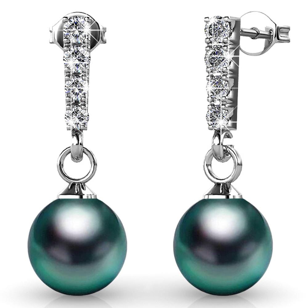 Boxed 2 Pairs Lustrous Earrings Set Embellished with Swarovski¬¨√Ü Crystal Iridescent Tahitian Look Pearls in White Gold - Brilliant Co