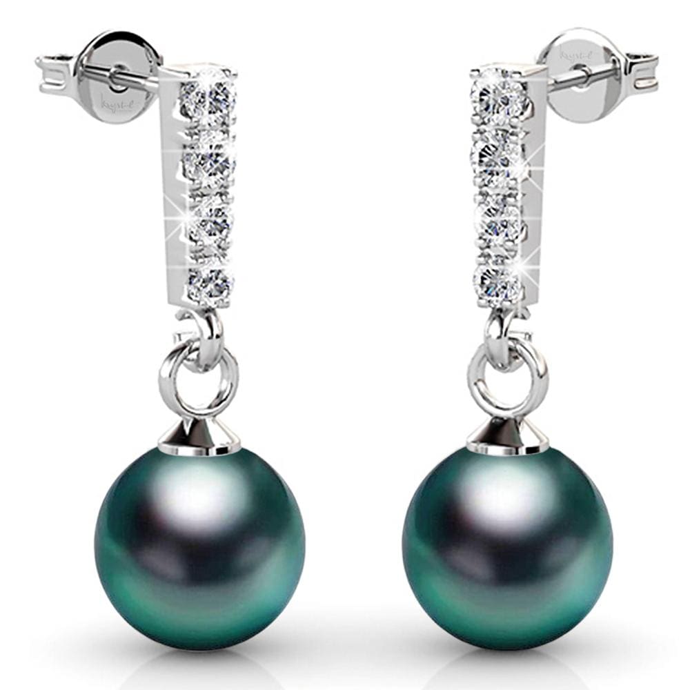 Boxed 2 Pairs Lustrous Earrings Set Embellished with Swarovski¬¨√Ü Crystal Iridescent Tahitian Look Pearls in White Gold - Brilliant Co