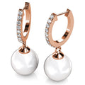 Boxed 2 Pairs Flawless Pearl Drop Hoop Earrings Set Embellished with Swarovski¬¨√Ü Crystal Iridescent Tahitian Look Pearls in Rose Gold - Brilliant Co