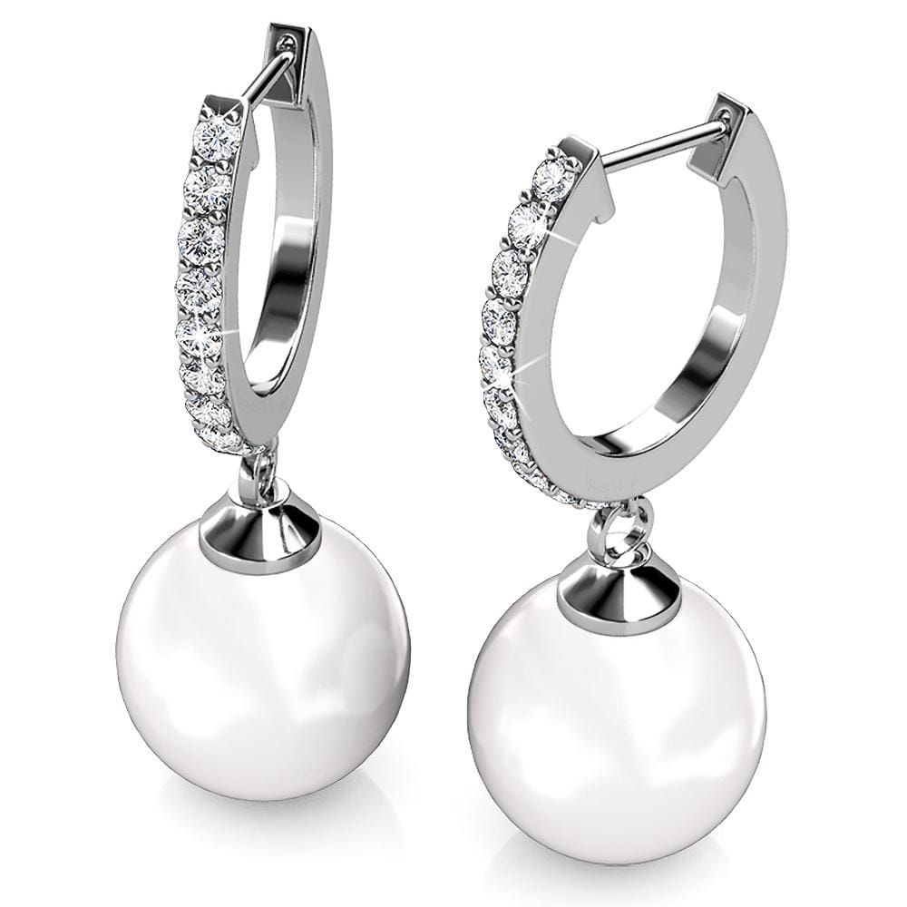 Boxed 2 Pairs Flawless Pearl Drop Hoop Earrings Set iEmbellished with Swarovski¬¨√Ü Crystal Iridescent Tahitian Look Pearls in White Gold - Brilliant Co