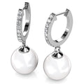 Boxed 2 Pairs Flawless Pearl Drop Hoop Earrings Set iEmbellished with Swarovski¬¨√Ü Crystal Iridescent Tahitian Look Pearls in White Gold - Brilliant Co