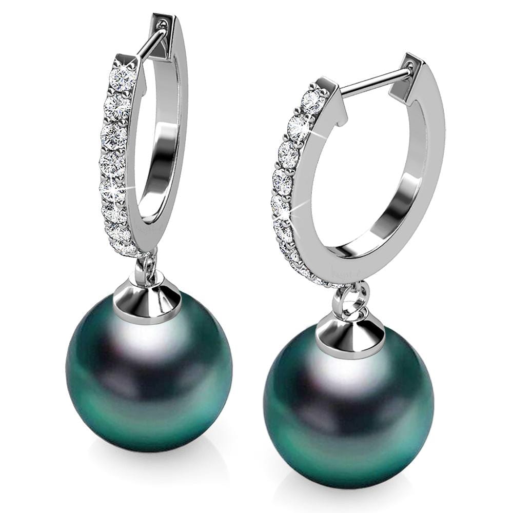 Boxed 2 Pairs Flawless Pearl Drop Hoop Earrings Set iEmbellished with Swarovski¬¨√Ü Crystal Iridescent Tahitian Look Pearls in White Gold - Brilliant Co