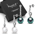Boxed 2 Pairs Luminous Pearl Stud Earrings Set in White Gold Embellished with Swarovski¬¨√Ü Crystal Iridescent Tahitian Look Pearls - Brilliant Co