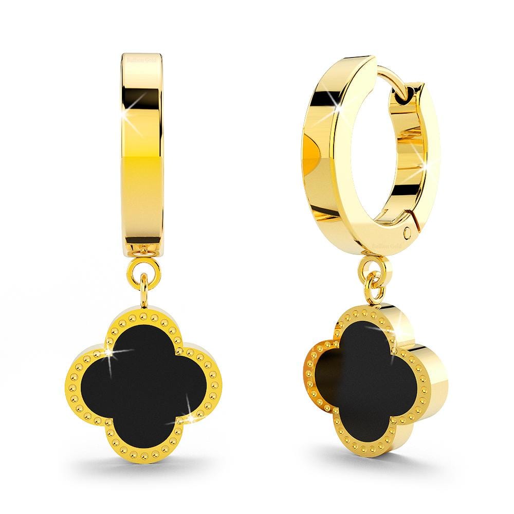 Boxed 2 Pairs of Luxurious Earrings Set in Black Onyx with Gold Layered Titanium