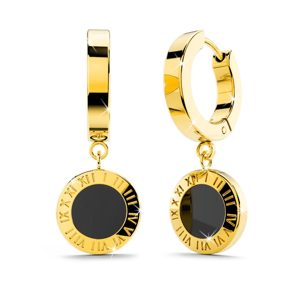 Boxed 2 Pairs of Luxurious Earrings Set in Black Onyx with Gold Layered Titanium