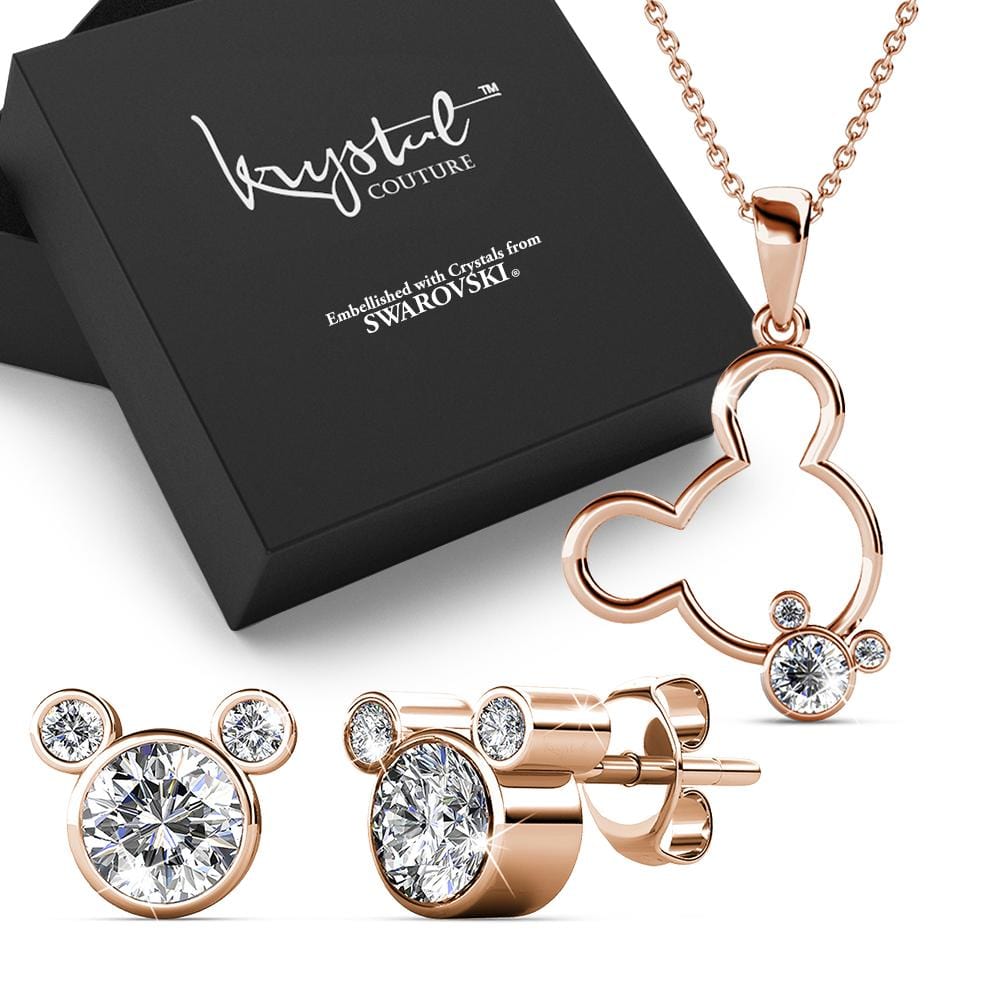 Boxed Happy Mickey Periwinkle Teardrop Set Embellished with Swarovski¬¨√Ü Crystals In Rose Gold - Brilliant Co