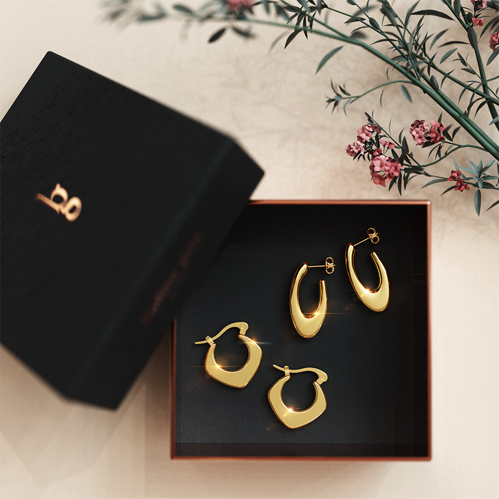 Boxed 2 Pairs of Sylvia Titanium Earrings Set in Gold