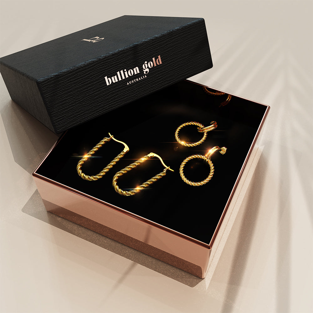 Boxed 2 Pairs of Chic Titanium Earrings Set in Gold