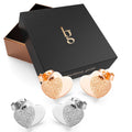 Boxed Glittery Heart 2 Pair Stud Earrings in White and Rose Gold