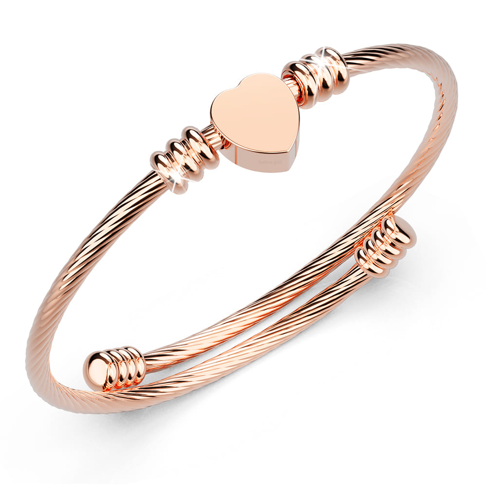 Boxed Heart Motif Charmed 2 Pc Bangle in Rose and White Gold