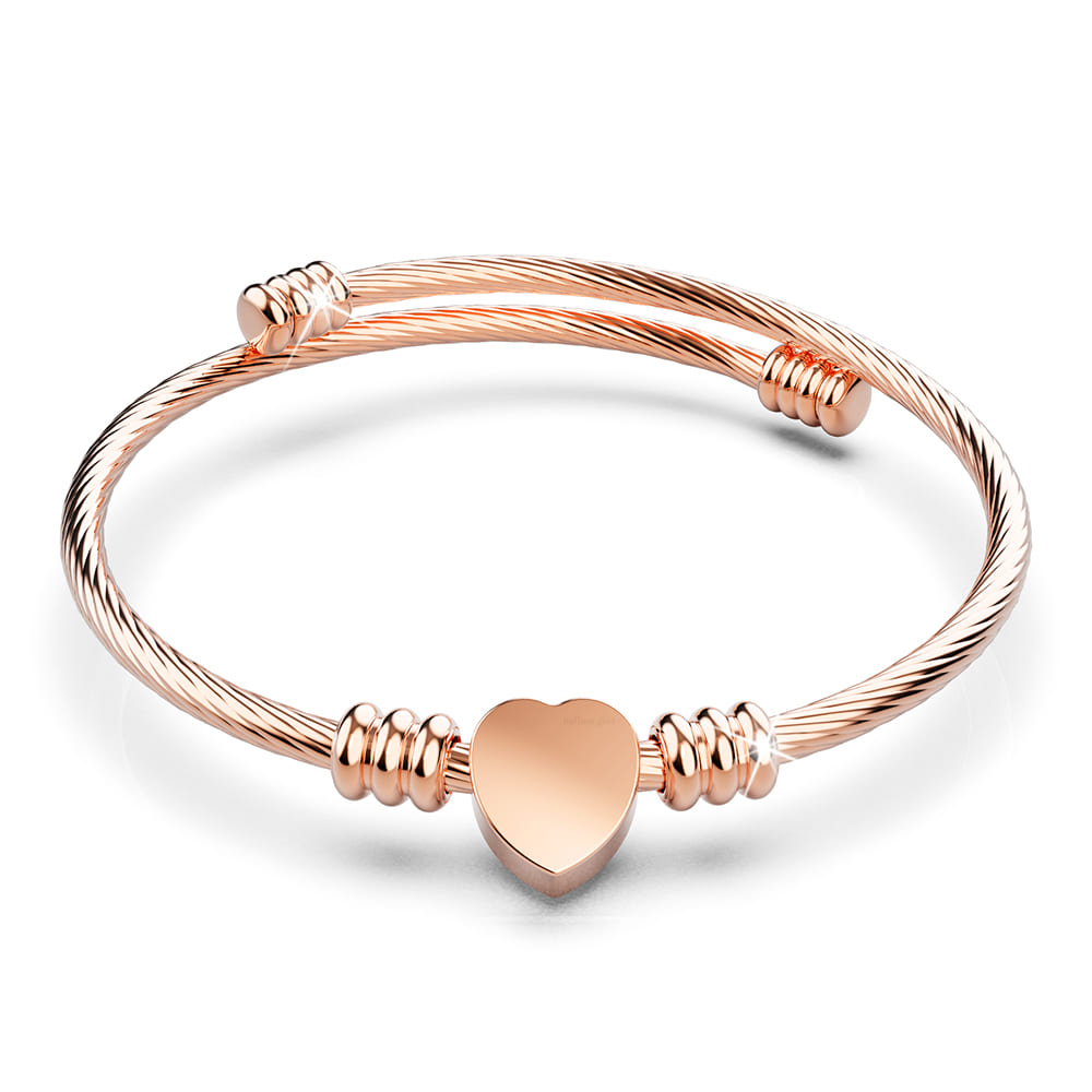 Boxed Heart Motif Charmed 2 Pc Bangle in Rose and White Gold