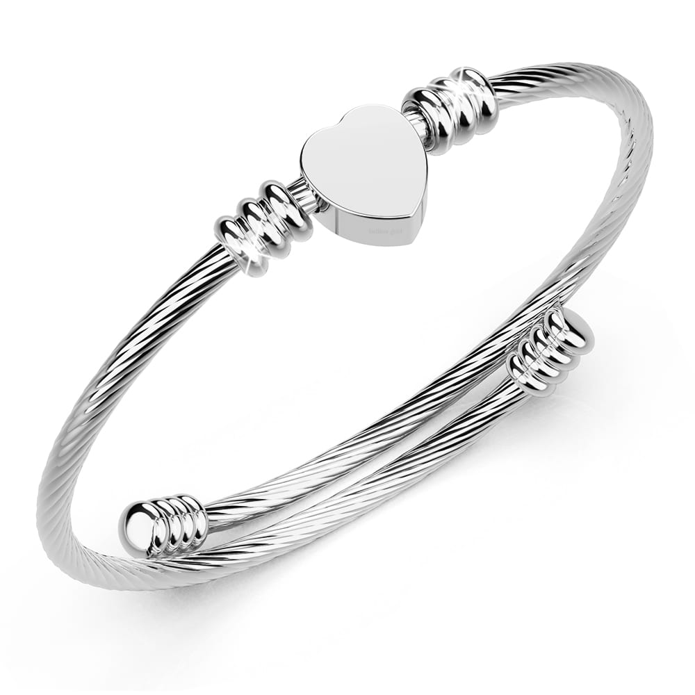 Boxed Heart Motif Charmed 2 Pc Bangle in Rose and White Gold