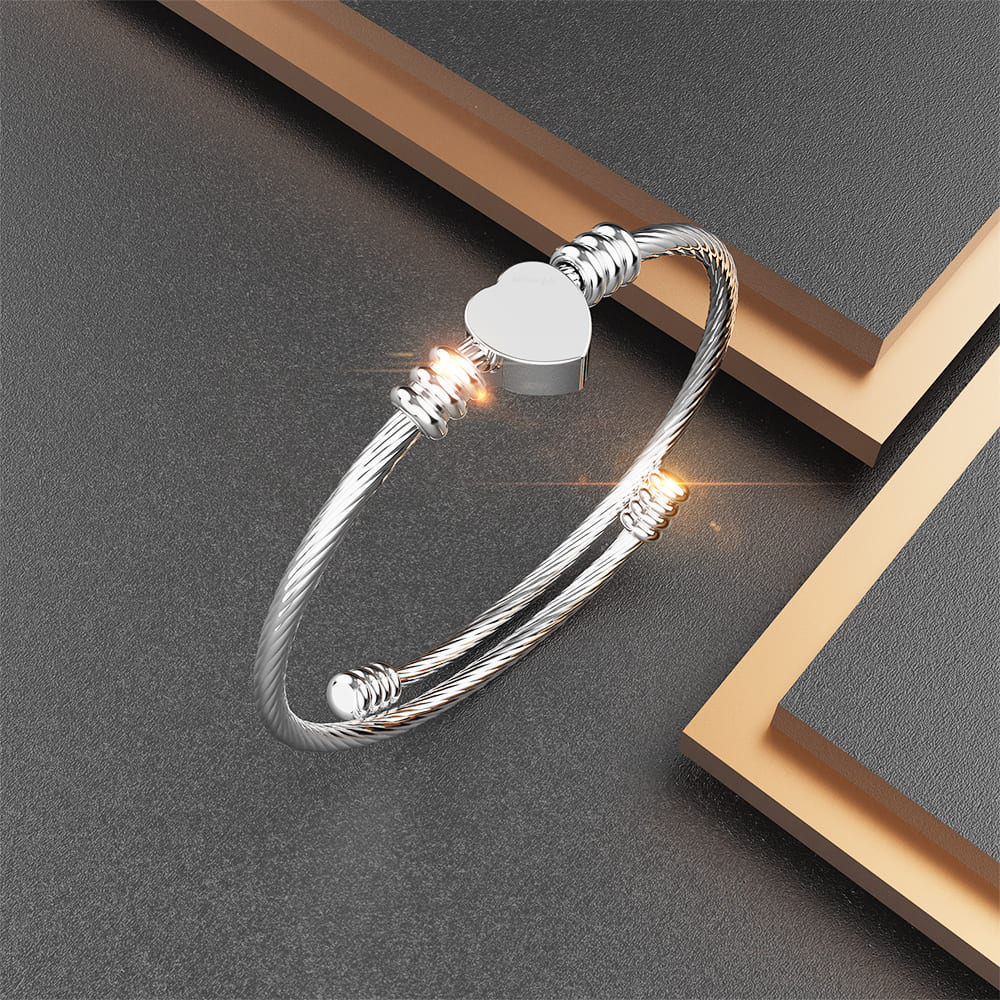 Boxed Heart Motif Charmed 2 Pc Bangle in Rose and White Gold
