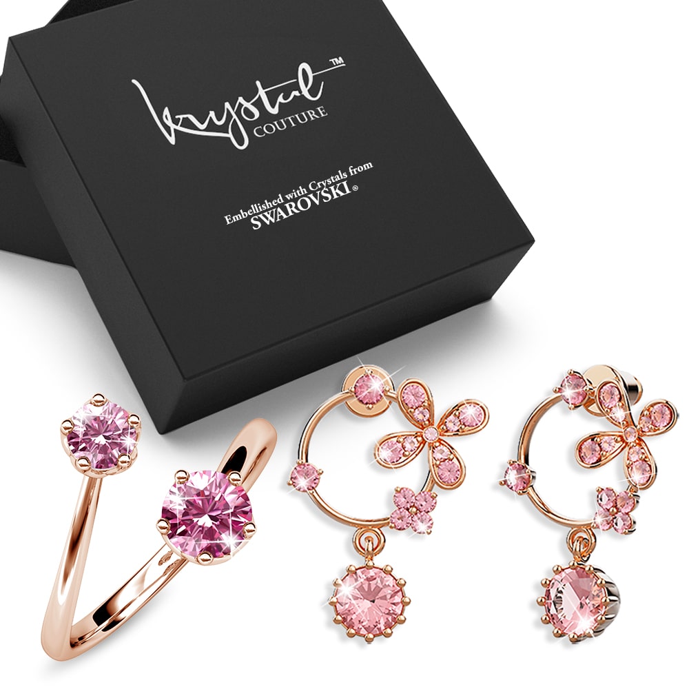 Boxed Blooming in Pink Earrings and Ring Set Embellished with Swarovski¬¨√Ü Crystals In Rose Gold