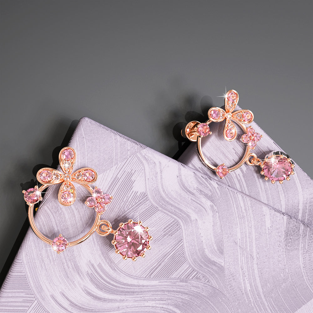 Boxed Blooming in Pink Earrings and Ring Set Embellished with Swarovski¬¨√Ü Crystals In Rose Gold