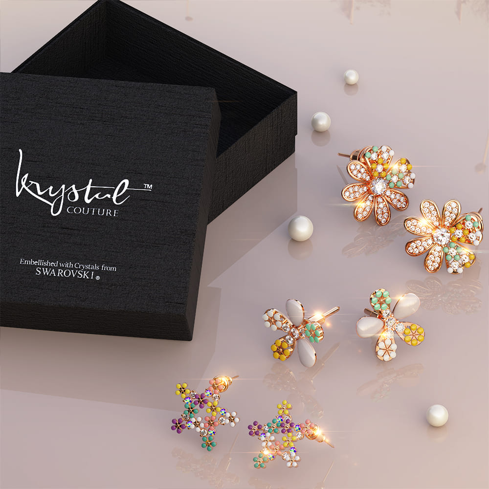 Boxed All in Bloom 3 Pc Earrings Set In Rose Gold