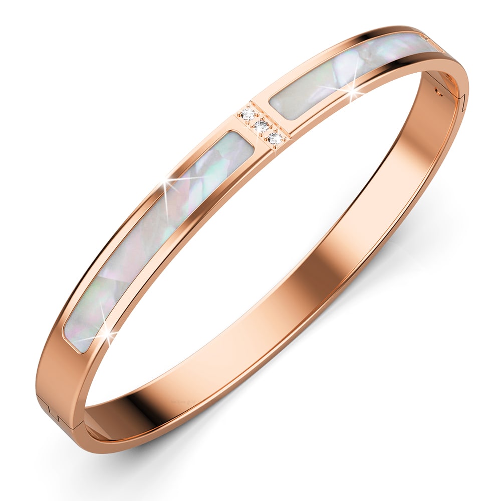 Boxed Modest Hinged Bangle & Round Interlock Earrings Set in Rose Gold