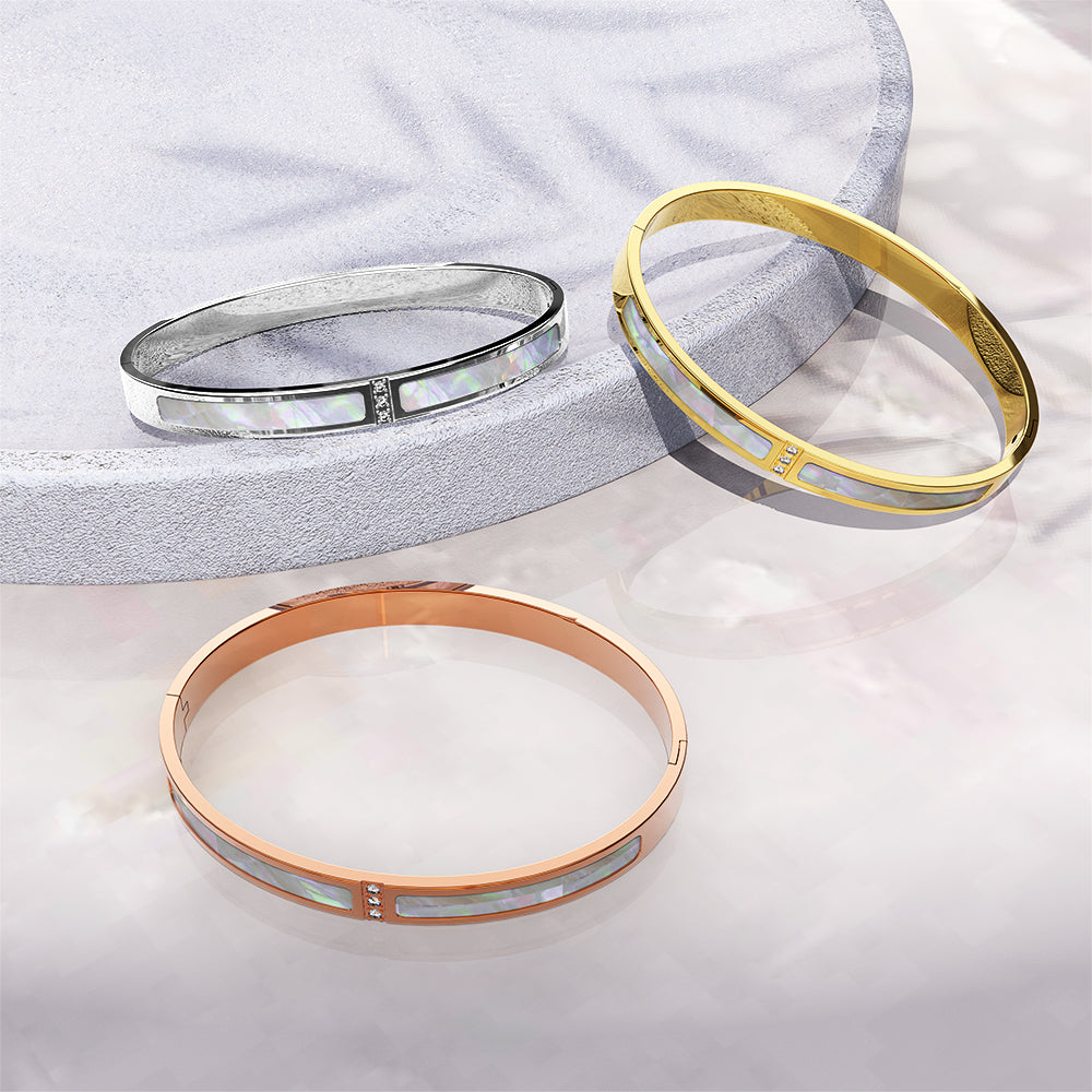 Boxed Modest Hinged Bangle & Round Interlock Earrings Set in Rose Gold