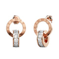 Boxed Modest Hinged Bangle & Round Interlock Earrings Set in Rose Gold