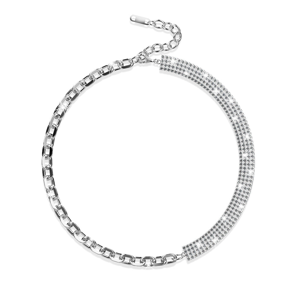 Boxed Delilah Choker Necklace and Cuff Bangle In White Gold