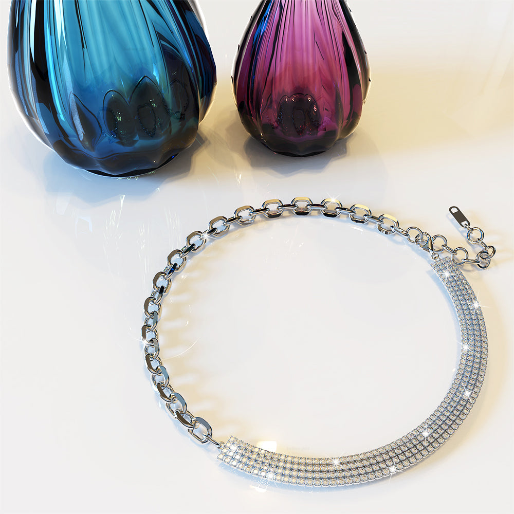 Boxed Delilah Choker Necklace and Cuff Bangle In White Gold