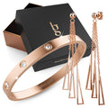 Boxed Royal Tassels & Rose Gold Stainless Steel Bangle Set