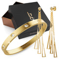 Boxed Royal Tassels & Gold Stainless Steel Bangle Set