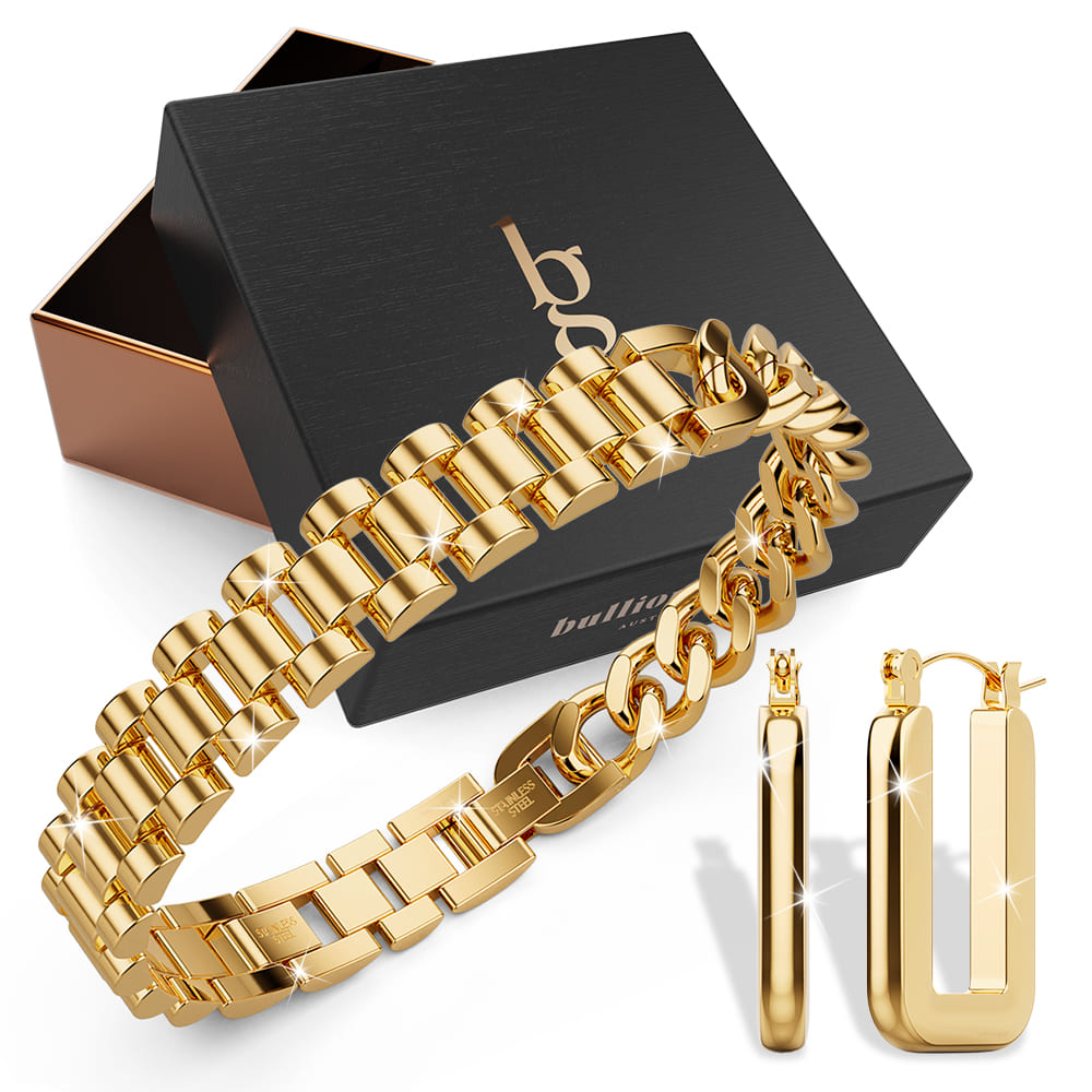 Boxed Supreme Gold Earrings & Bracelet Set