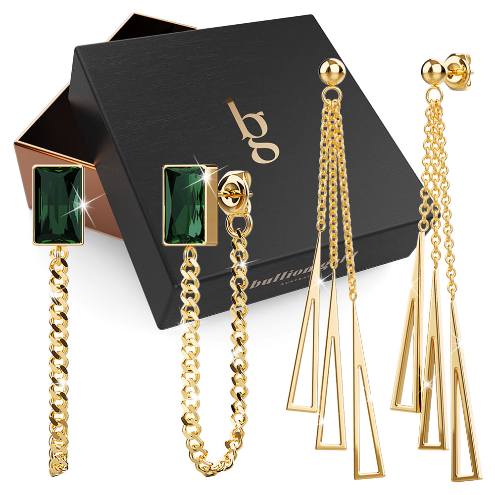 Boxed Gold Layered Dangly Earrings Set