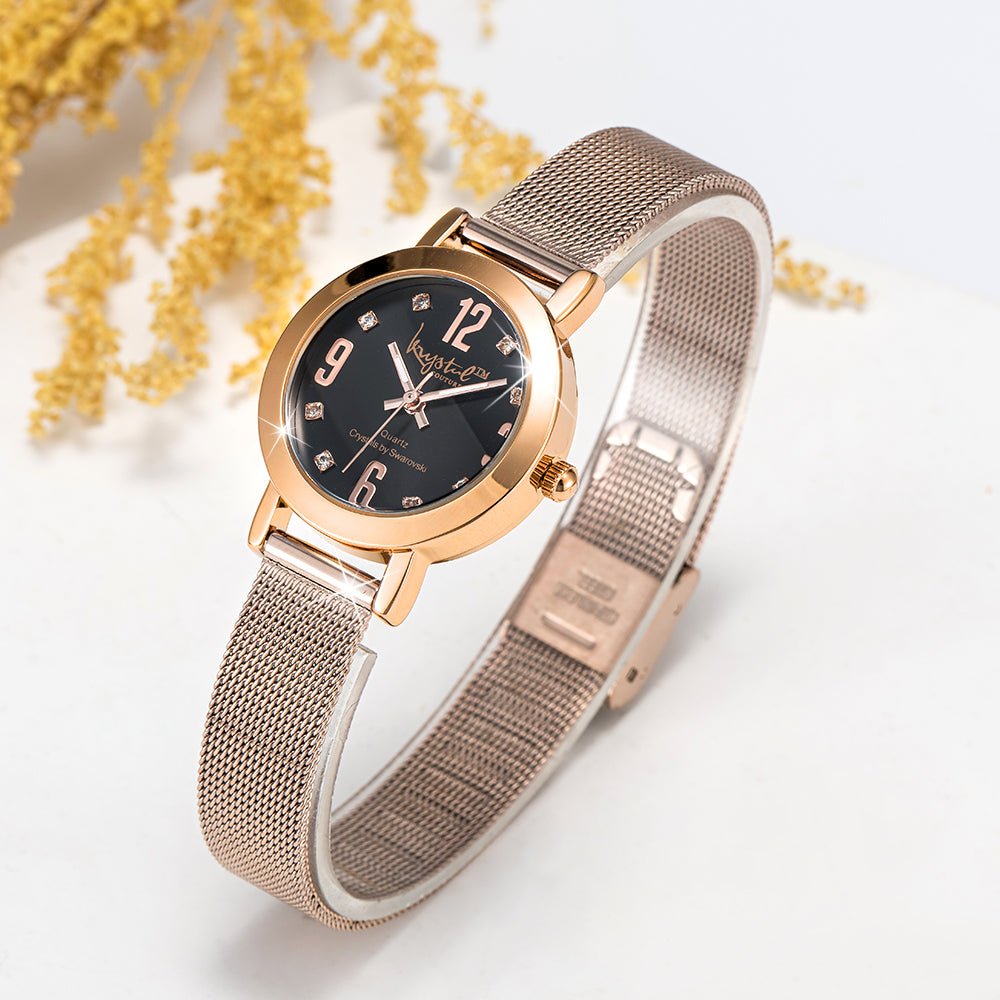 Boxed Rose Gold Watch & Earrings Set With Swarovski® Crystals Embellishment