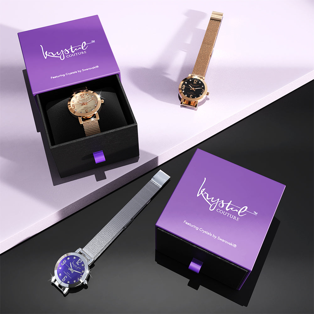 Boxed Rose Gold Watch & Earrings Set With Swarovski® Crystals Embellishment