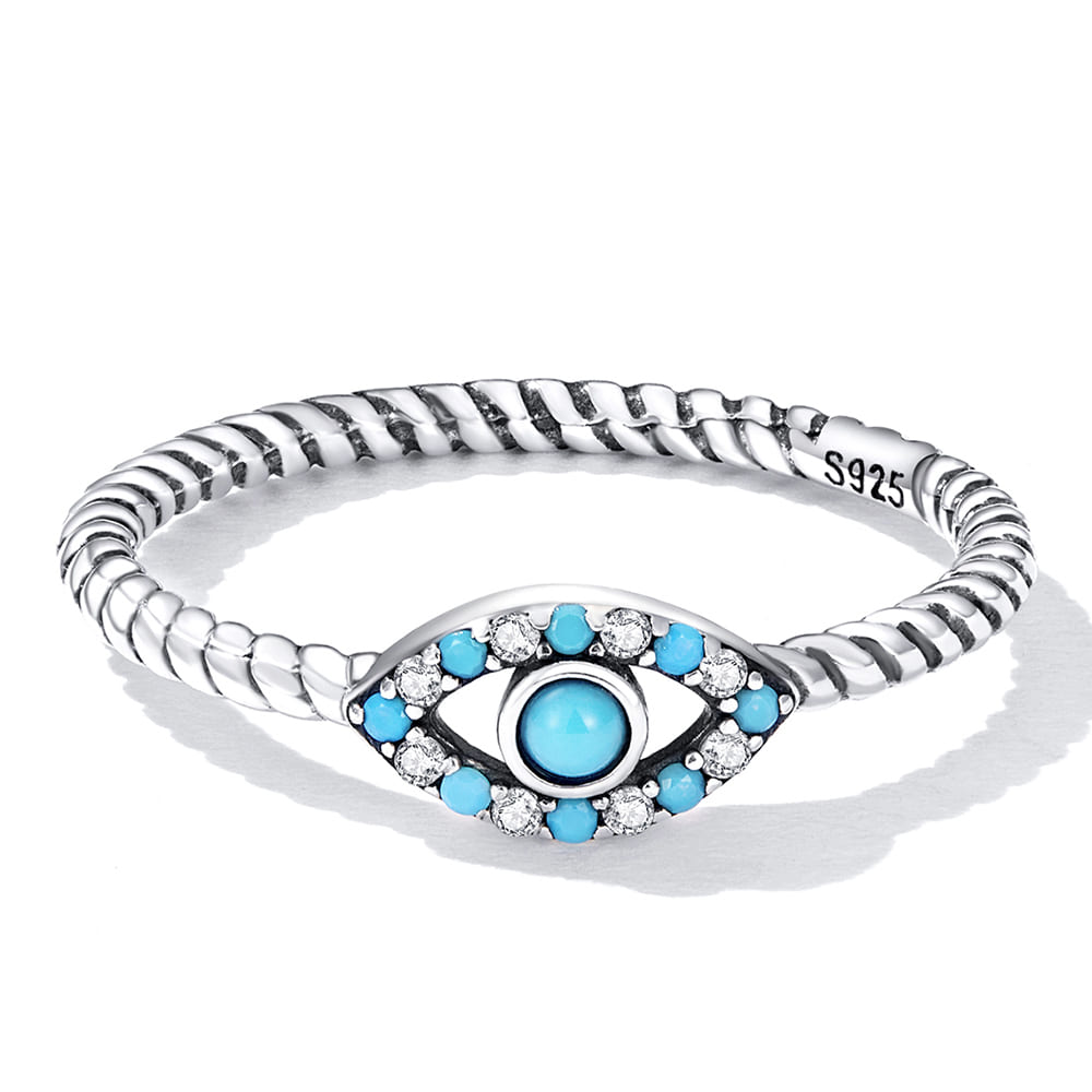 Silver Blue Charm Bracelet & Third Eye Ring Set