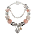 Pandora Inspired Full Beaded Charm Bracelet With Rose Gold Stretched Spiral Coil Bangle Set