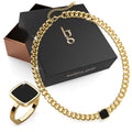 Boxed Solid Square Black Ring and Cuban Chain Necklace Set