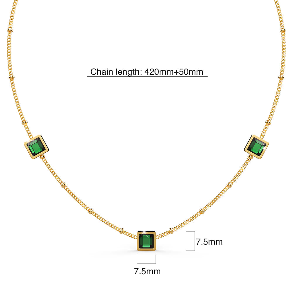 Boxed Square Bezel Emerald Green Necklace   and Dangly Stud Earring Set