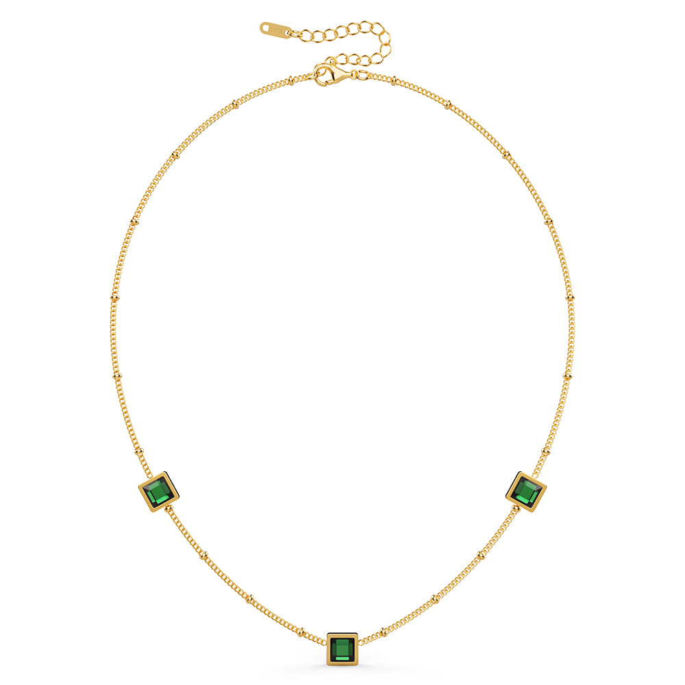 Boxed Square Bezel Emerald Green Necklace   and Dangly Stud Earring Set
