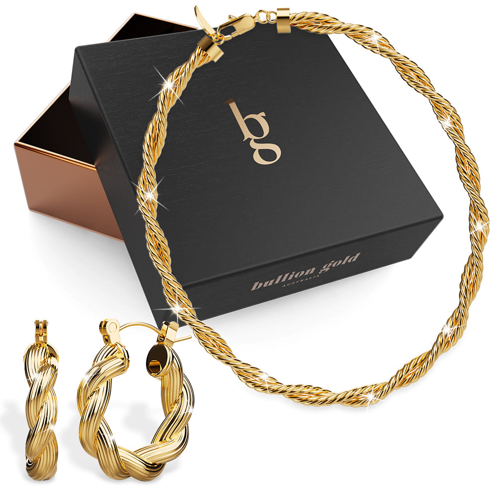 Boxed Thea Twisted Hoop Earrings and Bea Twist Necklace Set