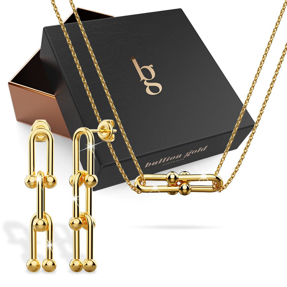 Boxed ULink Necklace and Dangle Earrings Set in Gold