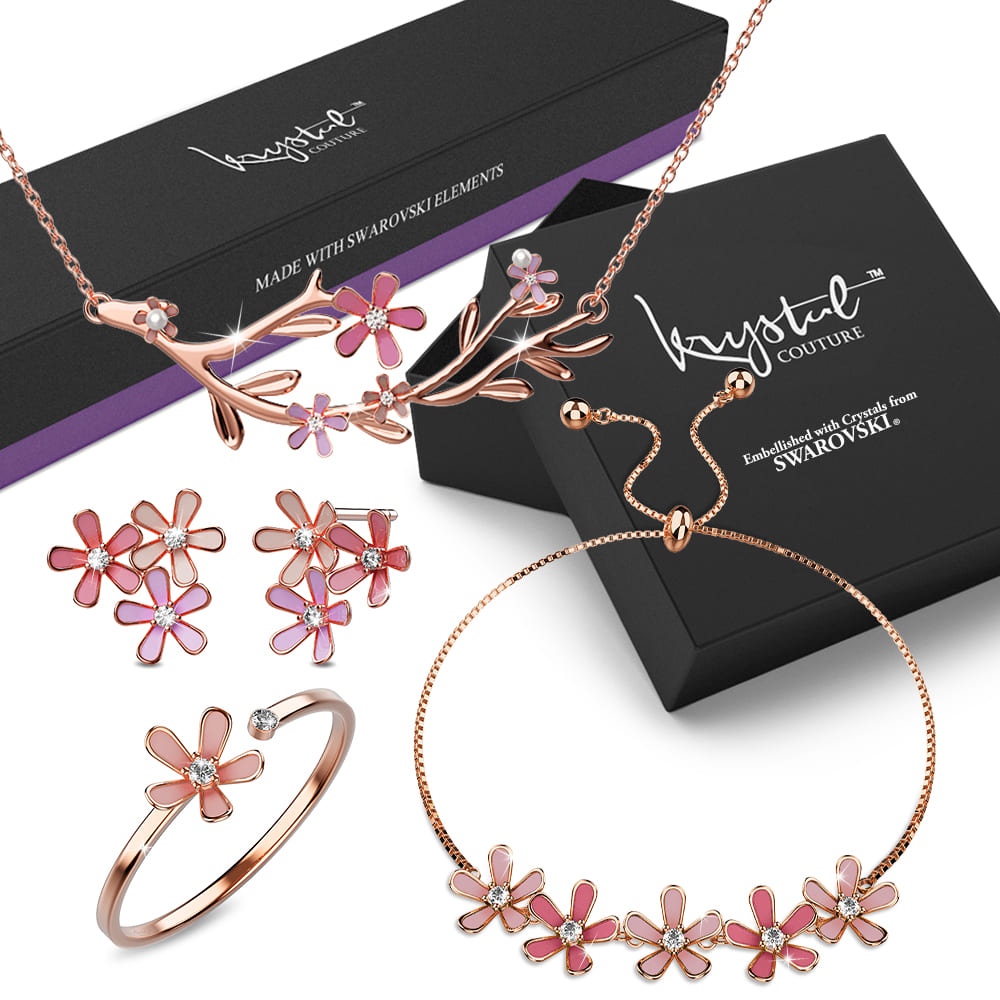 Boxed Petalia Pink Jewellery Set Embellished with Swarovski¬Æ Crystals in Rose Gold