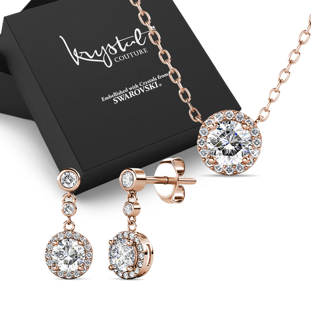 Boxed Sacred Circle Jewellery Set embellished with Crystal from Swarovski in Rose Gold