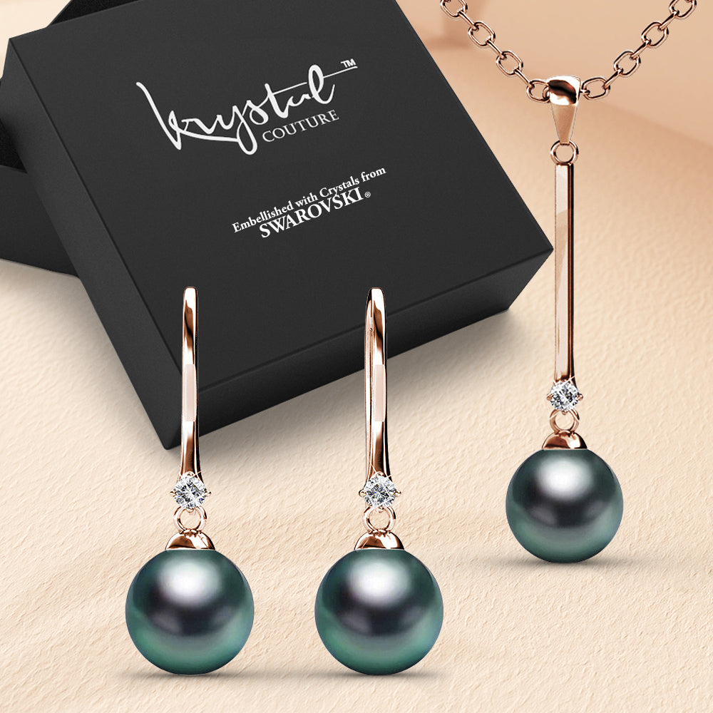 Boxed Magnificent Pearl in Rose Gold Embellished with SWAROVSKI® Crystal Iridescent Tahitian Look Pearls Set