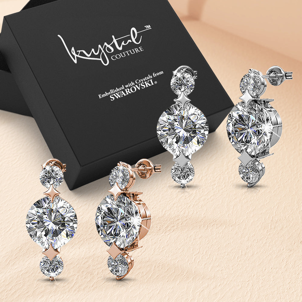 Boxed 2 Pairs Long Journey Drop Earrings Set Embellished with SWAROVSKI® Crystals