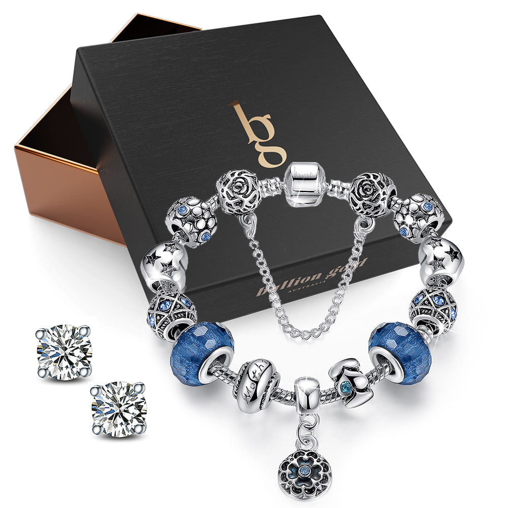 Boxed Pandora Inspired Full Set Beaded Charm Bracelet