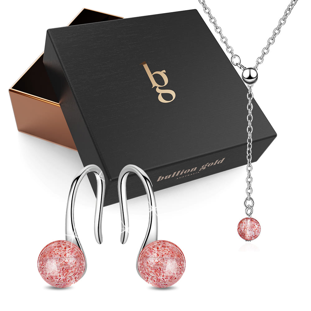 Boxed Pink Glass Crystal Candy Necklace and Earrings Set